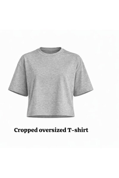 Miss Poem Γυναικείο μπλουζάκι σε γκρι χρώμα oversized Κοντό Βαμβάκι