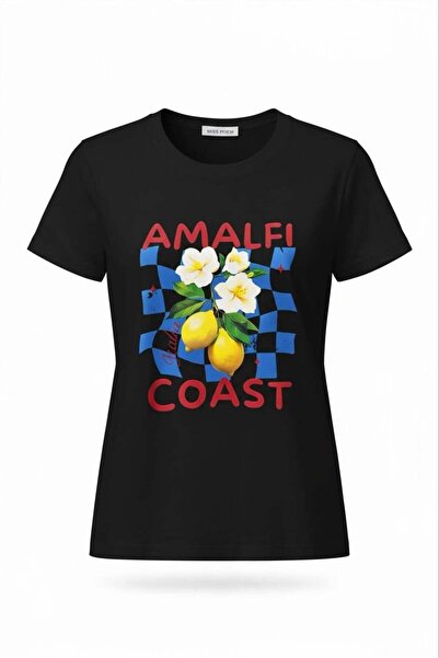 Miss Poem Γυναικείο μπλουζάκι Black Amalfi Coast με τύπωμα 100% Βαμβάκι