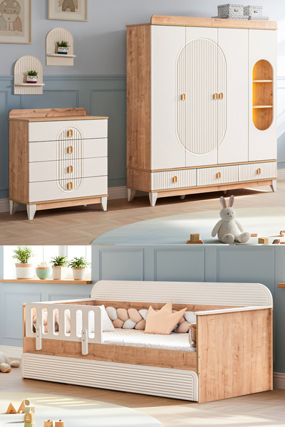 Setay Vizyon Meşe Çocuk Odası, Vizyon Meşe 4 Kapaklı Dolap, Vizyon Yavrulu Ka...