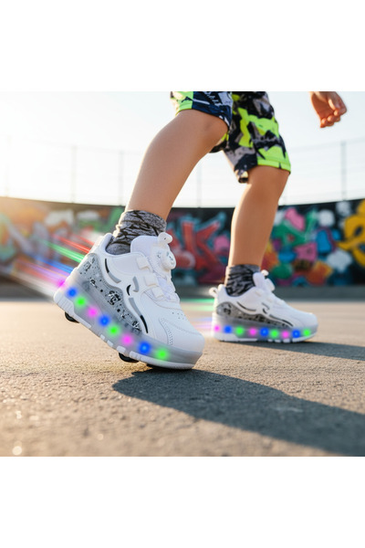 Empressco Erkek Çocuk Patenli Işıklı Ayakkabı, Işıklı Tekerlekli Kaykay Ayakk...