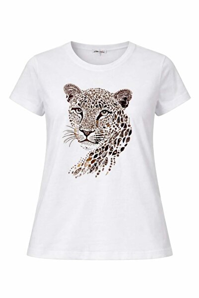 Miss Poem Γυναικείο λευκό μπλουζάκι Με λεοπάρ τύπωμα Βαμβάκι τεμαχίων