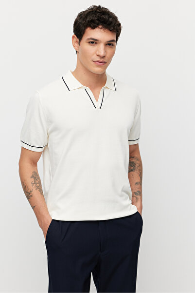 PAULMARK Ανδρικό πλεκτό μπλουζάκι με ριγέ λεπτομέρεια