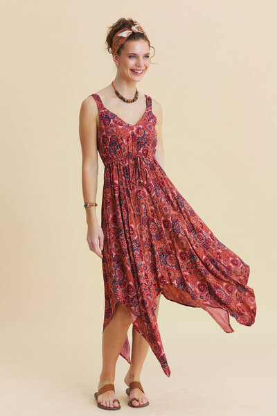 Los banditos V-Neck Asymmetrical Cut Bohemian Dress