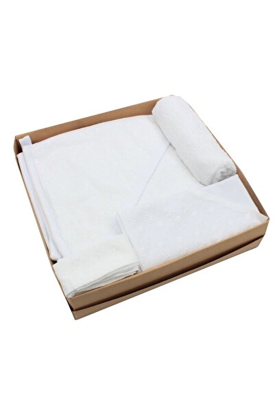 PRICHINDEL Baptism Set Cotton, 4 Pieces, Embroidered Muslin, White