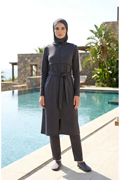 sefamerve Full Length Zippered Hijab Swimsuit 2602-03 Smoked