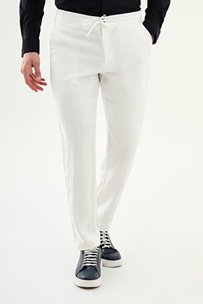 Mcr Pantaloni drepți pentru bărbați slim fit cu șnur și talie elastică 100% K...