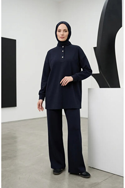 sefamerve Button Detailed Tunic Trousers Double Set 2247-05 Navy Blue