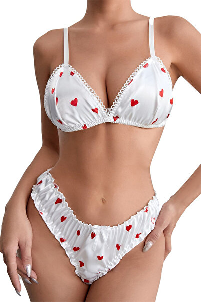 EFAYN.RO Women's sexy lingerie, 2-piece set, romantic pattern with hearts, si...