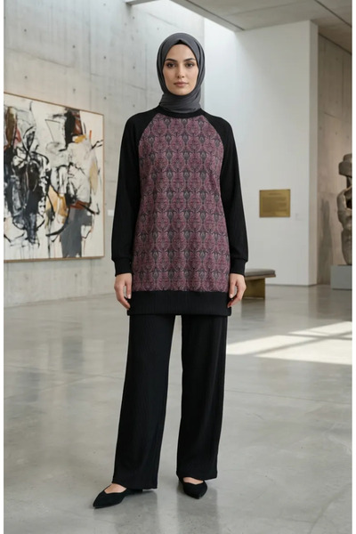 sefamerve cu model Set de pantaloni și tunică 2245-04 Prune Antracit