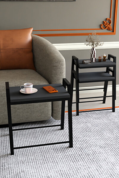 BARIN DESIGN 3'lü İç İçe Geçmeli Dikdörtgen Zigon Sehpa, Salon Sehpası, Kahve...