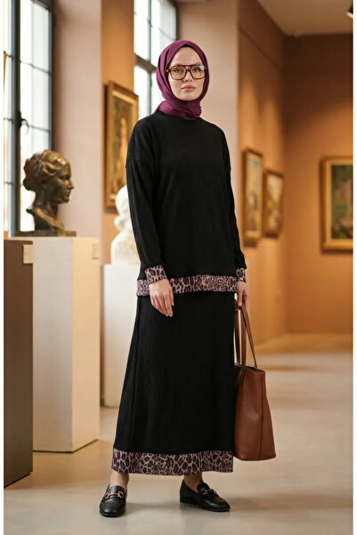 sefamerve imprimeu leopard cu pliuri set dublu 2241-02 Negru Maro