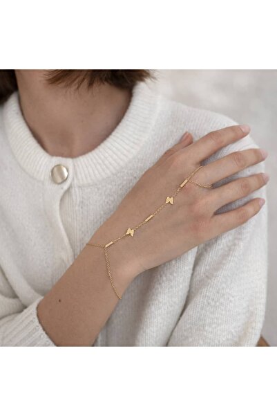 nerora Minimal Butterfly Figured Steel Shahmeran Bracelet Hand Chain