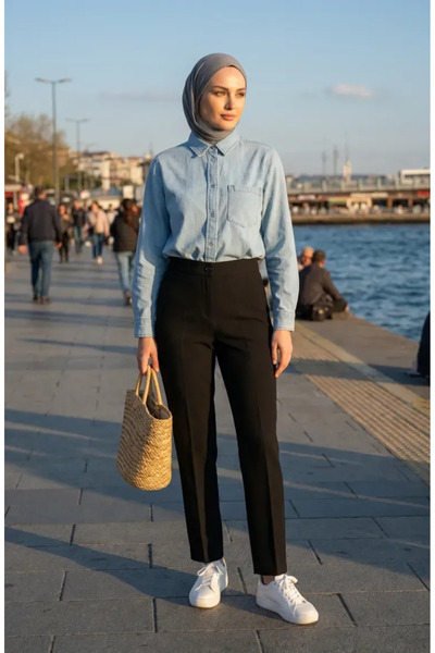 sefamerve Straight Leg Trousers 1155-01 Black