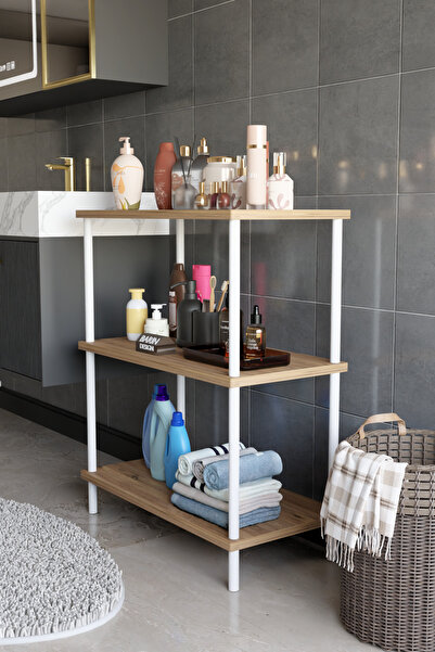 BARIN DESIGN 3 Raflı Çevir Tak Beyaz Metal Gövdeli Çok Amaçlı Banyo Rafı ve O...