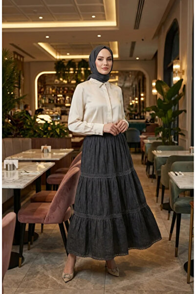 sefamerve Fustă autentică cu căptușeală 2017-01 Gri