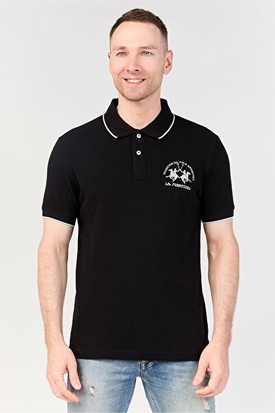 La Martina Men Regular Fit Embroidered Logo Short Sleeve Polo Shirt, Black