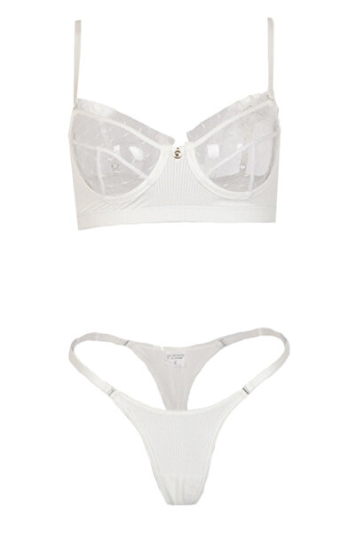 EFAYN.RO Sexy 2-piece lace lingerie set, bra, size M, white, EFAYN