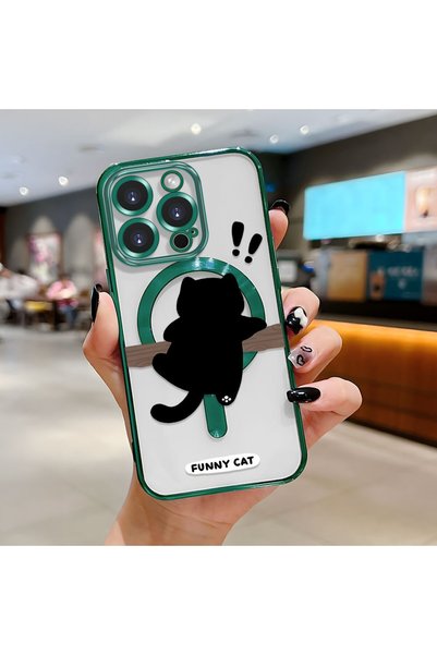 Hontinga iPhone 15 Pro Compatible Cat Pattern Transparent Soft Silicone Magsa...