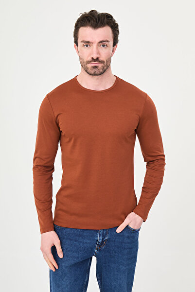 Mcr Plain Slim Fit Long Sleeve Crew Neck Men's T-Shirt Hazelnut - 36671.21K