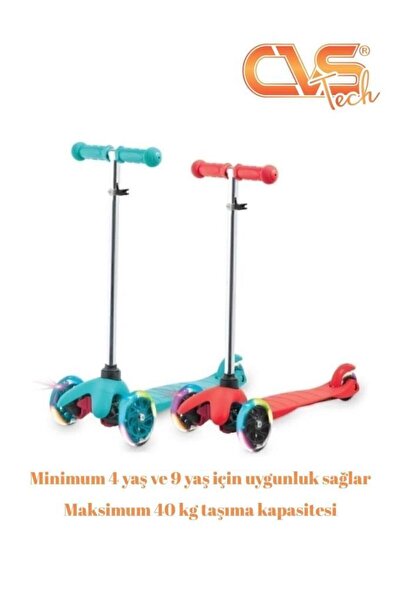 Empressco Tech 7 Renk Led Işıklı Tekerlekli Scooter-KIRMIZI