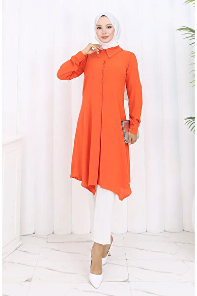 sefamerve Printed Buttoned Tunic 1102-06 Orange