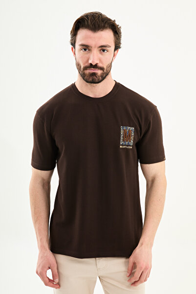 Mcr Patterned Slim Fit Embroidered Crew Neck Men's T-Shirt Brown - 36870.26Y