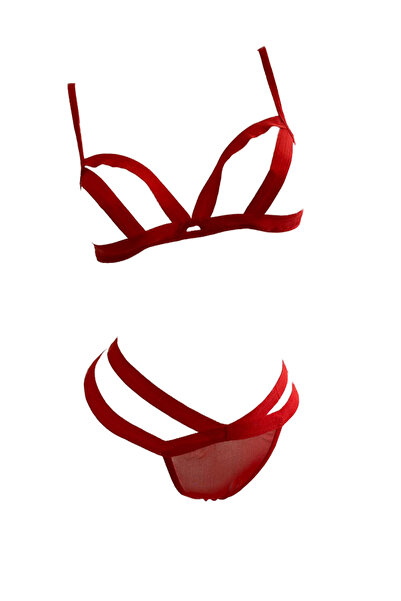 EFAYN.RO Set lenjerie sexy 2 piese, sutien si chilot tanga, rosu, marimea 2XL...