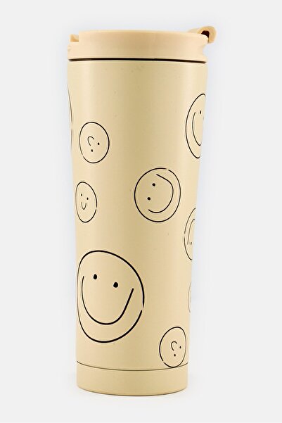 Muy Mucho Thermo Steel Graphic Print Water Bottle 350 ml, Beige