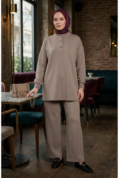 sefamerve Button Detailed Tunic Trousers Double Set 2247-04 Beige