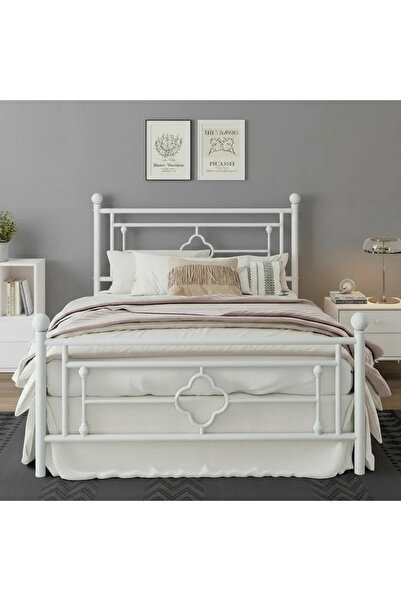 MarketMob Pat Home Metalic 160x200 cm Alb cu Somieră Inclusă