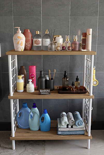BARIN DESIGN 3 Raflı Çevir Tak Beyaz Telli Metal Gövdeli Çok Amaçlı Banyo Raf...