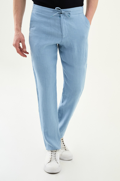 Mcr Чоловічі штани прямого крою з еластичним поясом на шнурку, 100% льон, син...