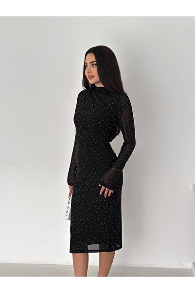 Noa&Noa فستان مرصّع بالأحجار برباط على الكتف - أسود