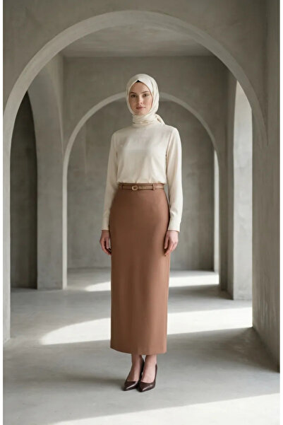 sefamerve Set de curea fuste tip creion 2253-02 Camel