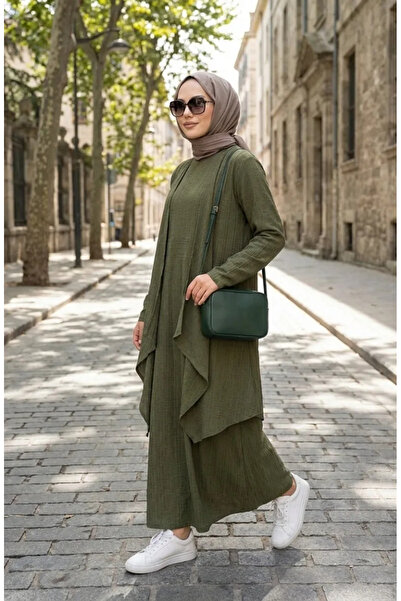 sefamerve Dress Vest Double Set 6527-10 Khaki Green