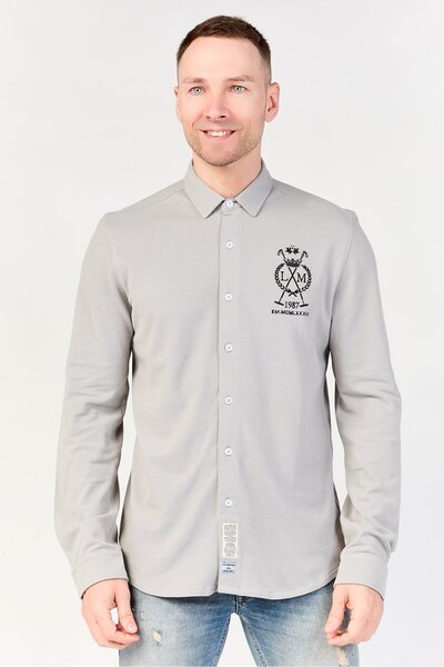 La Martina Men Regular Fit Embroidered Logo Long Sleeve Casual Shirt, Dark Grey