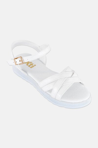 XTI صندل بناتي جلد بإبزيم قابل للتعديل، أبيض