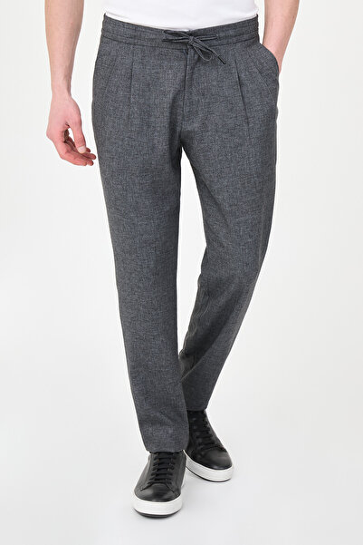 Mcr Kırçıllı Slim Fit Pleated Men's Drawstring Trousers with Elastic Waist Bl...