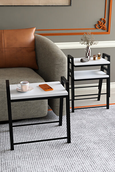 BARIN DESIGN 3'lü İç İçe Geçmeli Dikdörtgen Zigon Sehpa, Salon Sehpası, Kahve...
