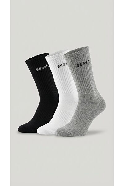 SESEH 3-Pack Mix White Gray Black Long Sports Socks