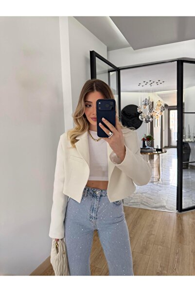 CKBUTİK Beyaz Kısa Ceket-9704