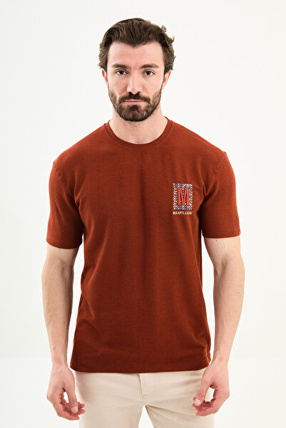 Mcr Patterned Slim Fit Embroidered Crew Neck Men's T-Shirt Tile - 36870.26Y