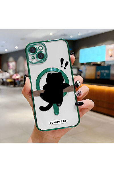 Hontinga iPhone 15 Plus Compatible Cat Pattern Transparent Soft Silicone Mags...