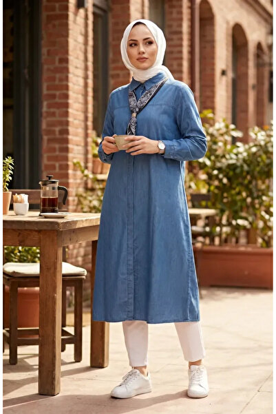 sefamerve Τζιν τουνίκ με λεπτομέρεια φουλαριού 12119-02 Τζιν Μπλε