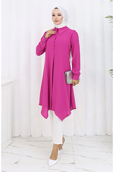 sefamerve Printed Buttoned Tunic 1102-04 Fuchsia