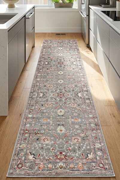 VOPTEKS Gri Renkli Halı Mutfak Halısı Makinede Yıkanabilir Halı Kaymaz Taban ...