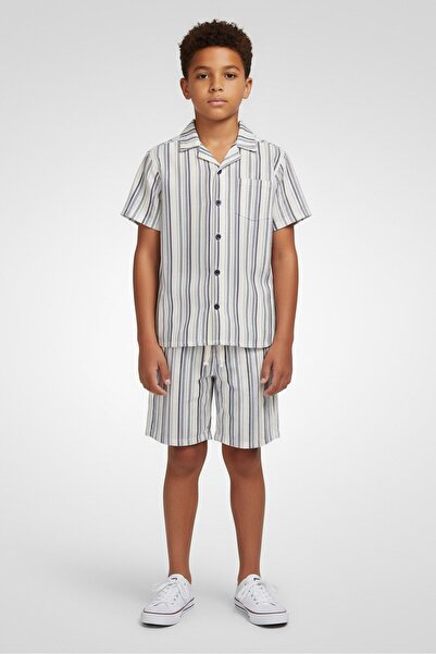 Freestyle Kids Boy 2 Pieces Stripe Short Sleeve Shirt With Shorts Set, Multic...