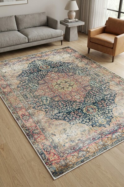 VOPTEKS Renkli Halı Salon Halısı Makinede Yıkanabilir Halı Kaymaz Taban Halı