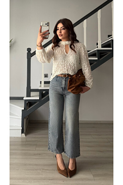 Oslove Blue Belt Wide Leg Jeans