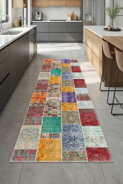 VOPTEKS Renkli Halı Mutfak Halısı Makinede Yıkanabilir Halı Kaymaz Taban Halı